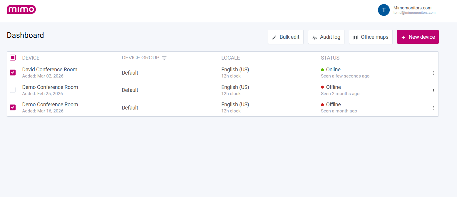 Device settings - Mimo Docs